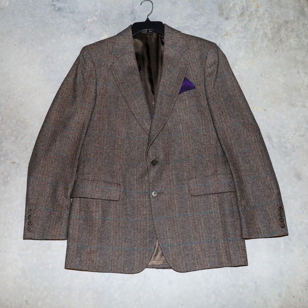 Strathmore Pure Wool Brown Plaid Suit Tailored Blazer‎ Mens Sports Jacket 45R